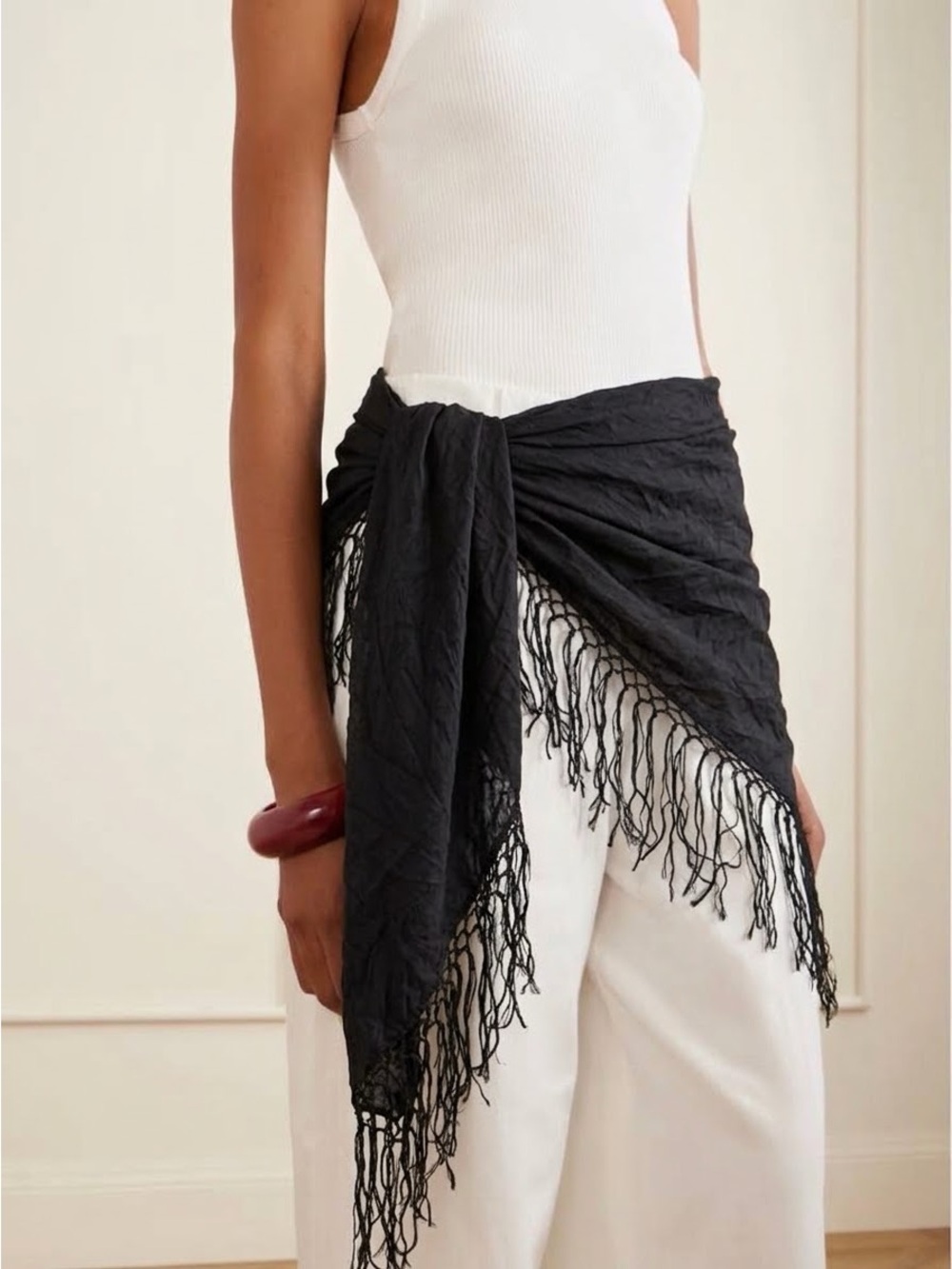 Vintage 90s Black Fringe Piano Scarf Shawl